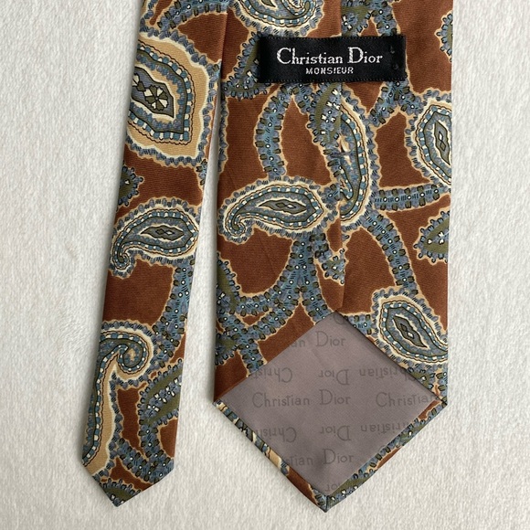 Christian Dior Monsieur Silk Paisley Pattern Neck Tie (Brown/Multicolor) - Picture 7 of 13